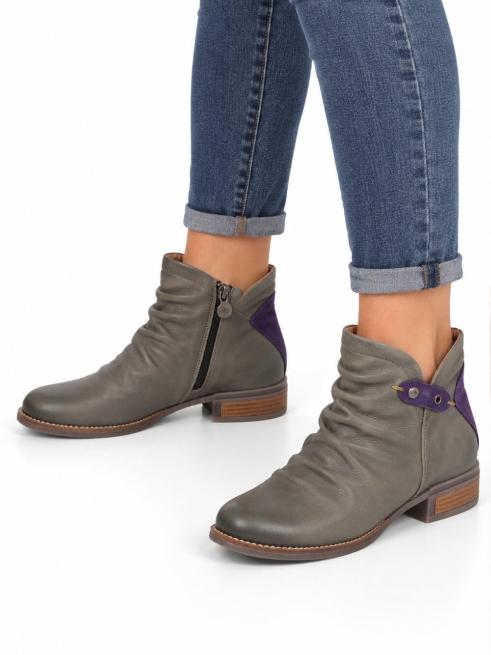 WANDA PANDA Slouchy Leather Ankle Boots Grey Purple 42EU 11US Suede Boho Classic